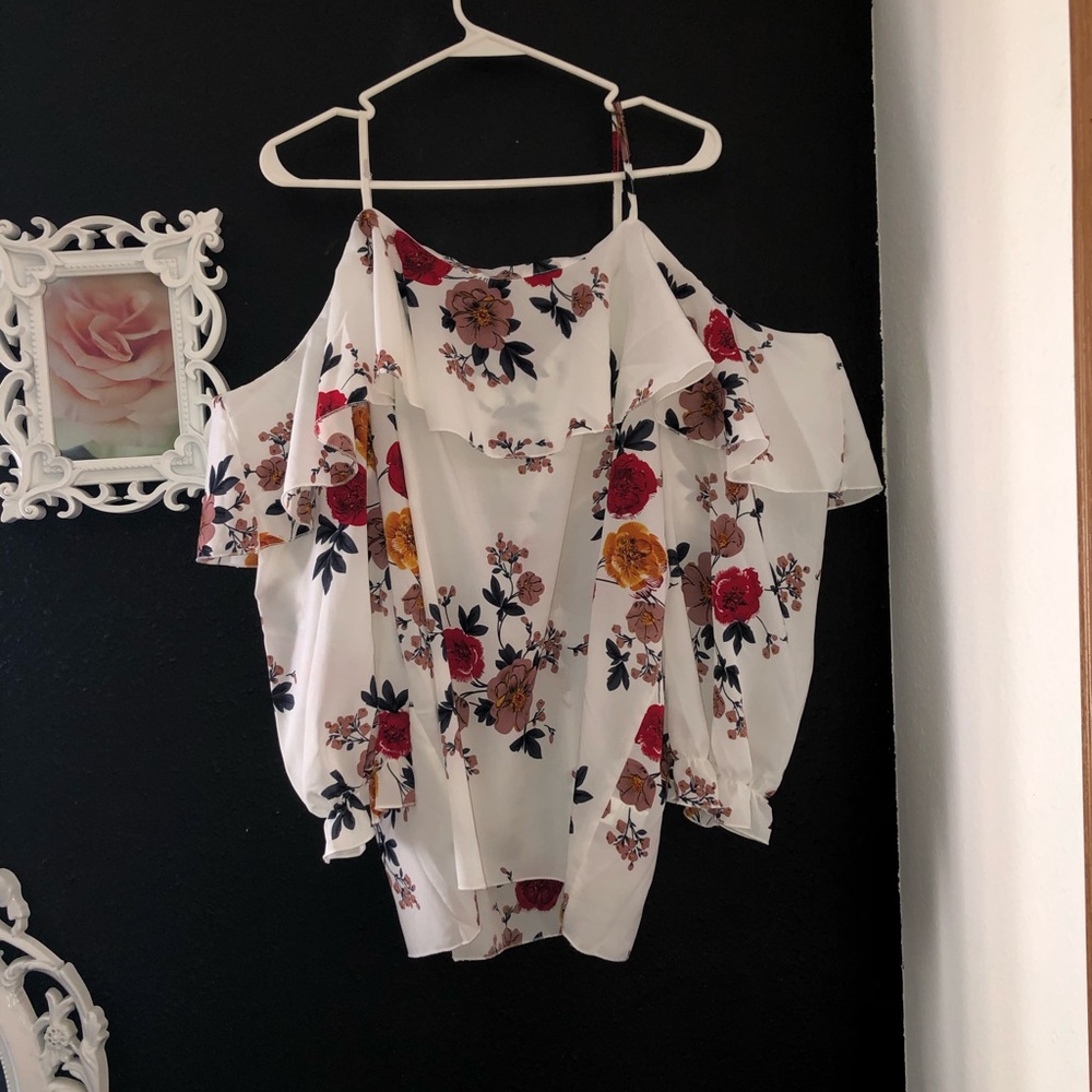 Floral Cold Shoulder Blouse (Sheer)